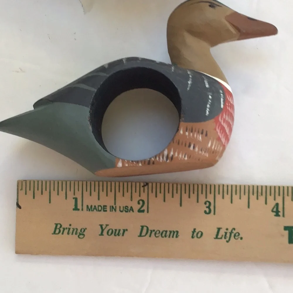 Hand Painted Rustic Primitive Wood Duck Napkin Rings‎ 4 pieces